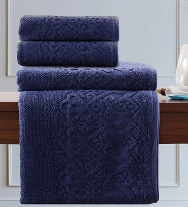 Windsor Antimicrobial Antifungal Zero Twist Fluffy Luxurious Navy Blue Bath Towel (75 × 150 cm)